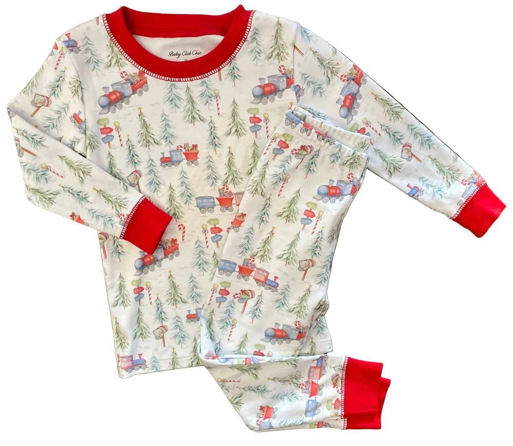 NEW BABY CLUB CHIC kid's polar express printed pajama set in white/red